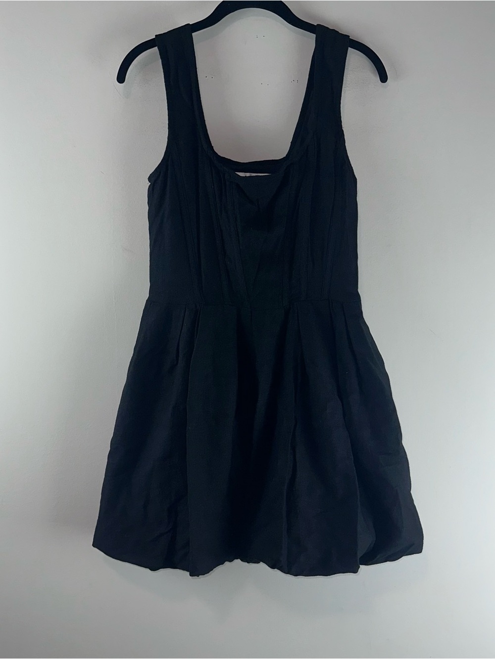 Aureta x Anthropologie Corset Bubble Hem Linen Blend Black Mini Dress Size 8